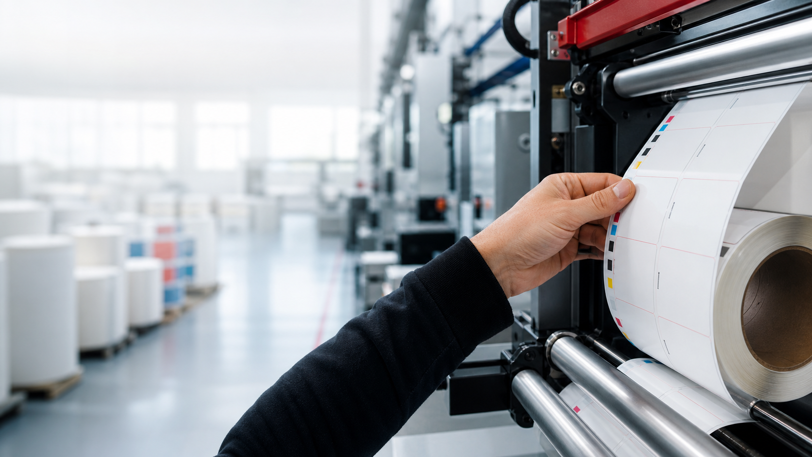 Production of self-adhesive roll labels in a clean industrial plant