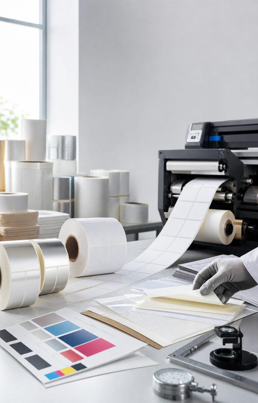 Materials and label production processes organized for efficiency